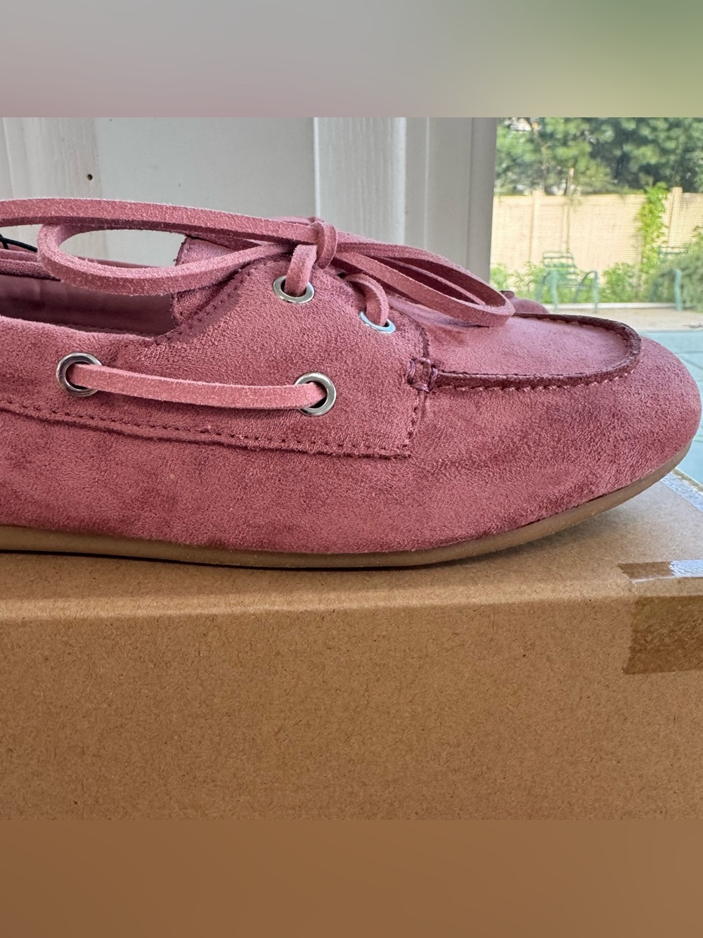 Time and Tru Womens Pink Faux Suede Boat Shoes Memory Foam Moc Toe Loafers 8 New - Picture 6 of 15